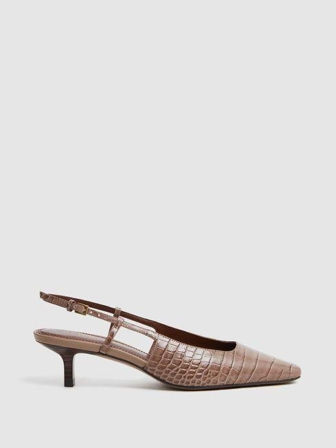 Taupe Jade Leather Slingback Heels by REISS