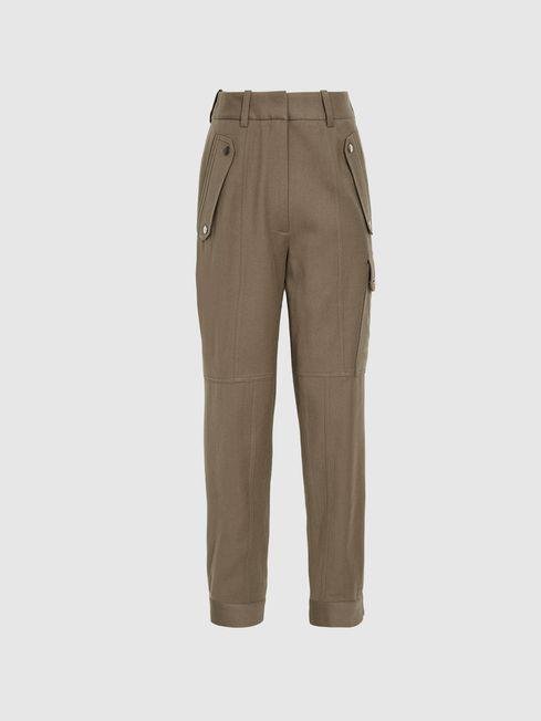 Taupe Kyla Regular Wool Blend Combat Trousers by REISS