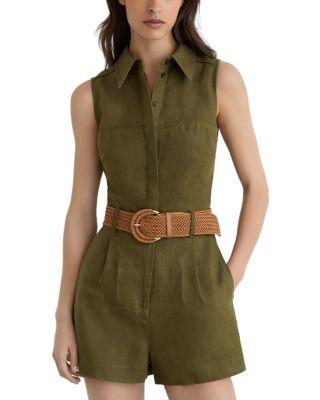 Taylor Linen Woven Belt Sleeveless Romper by REISS