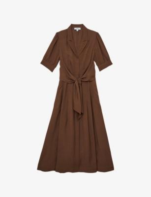 Tessera Short-Sleeve Linen-Blend Midi Dress by REISS