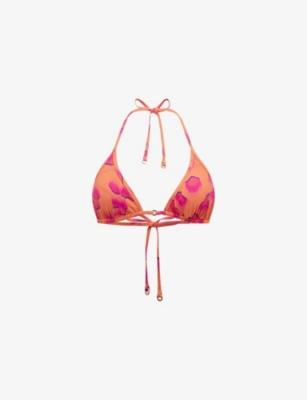 Thia triangle graphic-print stretch recycled-nylon bikini top by REISS