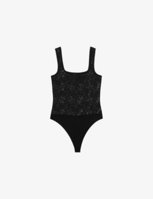 Tia Floral-Print Lace Stretch-Woven Bodysuit by REISS
