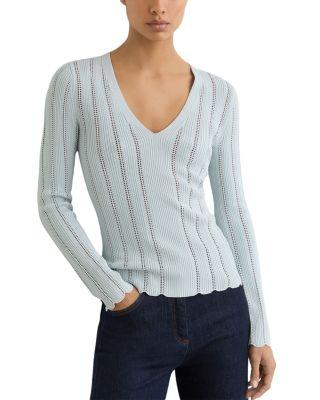 V Neck Ribbed Pointelle Sweater by REISS