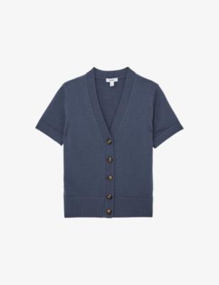 V-Neck Short-Sleeve Cotton and Wool-Blend Cardigan by REISS