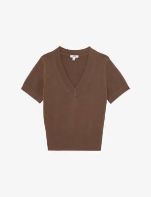 Valerie V-Neck Cotton and Wool-Blend Knitted Top by REISS
