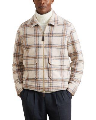 Varena Long Sleeved Zip Through Twin Pocket Check Overshirt by REISS Varena Long Sleeved Zip Through Twin Pocket Check Overshirt by REISS
