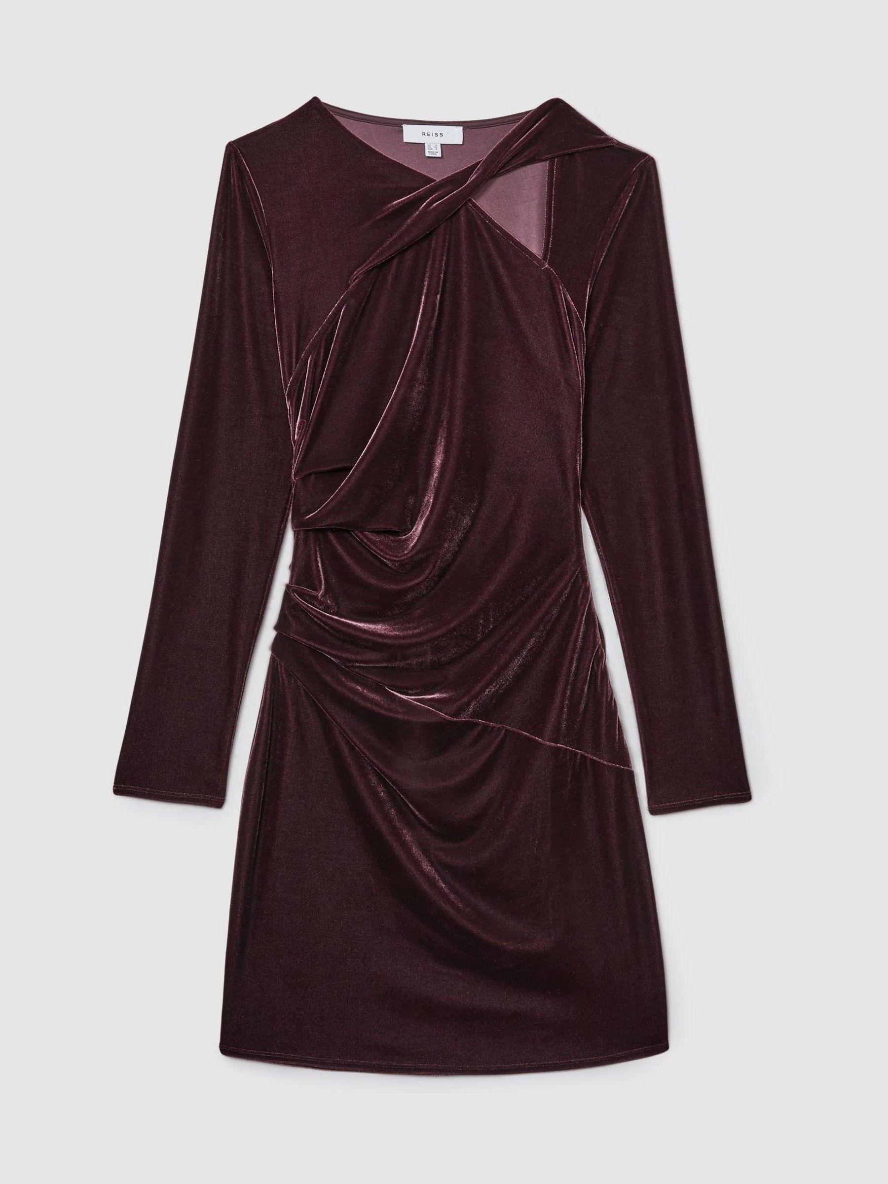Velvet Cut-Out Mini Dress in Berry by REISS