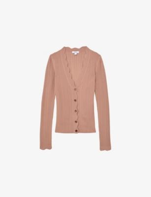 Vinny Scallop-Trim Ribbed-Knit Cardigan by REISS
