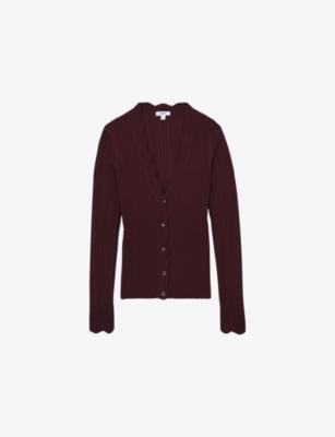 Vinny Scallop-Trim Ribbed-Knit Cardigan by REISS