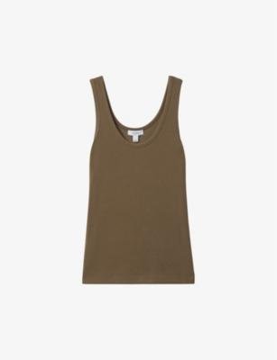 Violet scoop-neck ribbed stretch-cotton vest by REISS