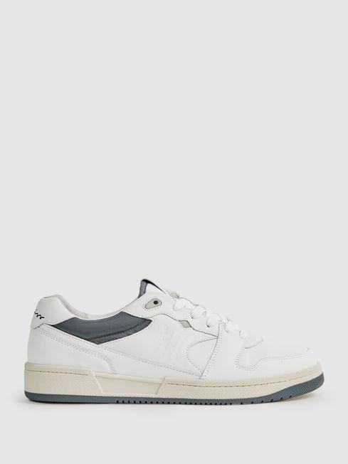 White Astor Leather Colourblock Lace-Up Trainers by REISS