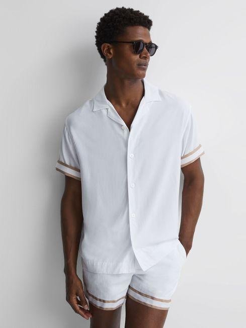 White/Beige Valbonne | Ché Contrast Cuff Cuban Collar Shirt by REISS
