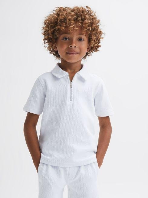 White Creed Junior Textured Half-Zip Polo Shirt by REISS