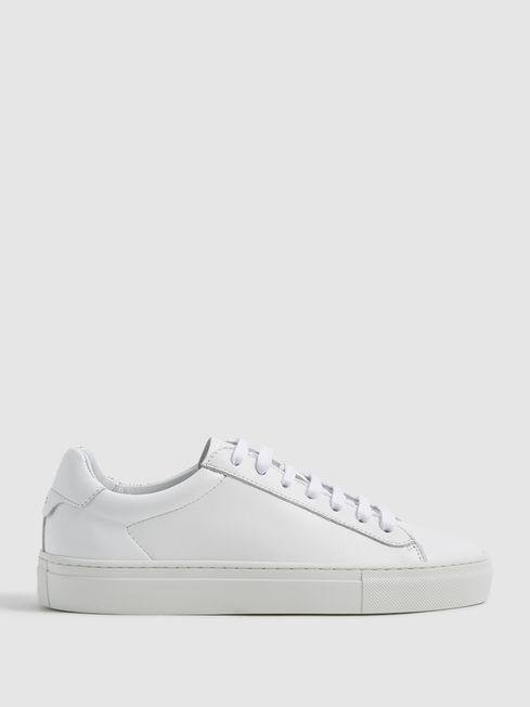 White Finley Lace Up Leather Trainers by REISS