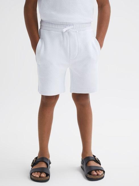 White Robin Junior Slim Fit Textured Drawstring Shorts by REISS