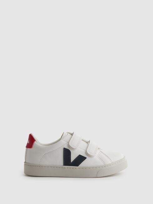 White Veja Leather Velcro Trainers by REISS