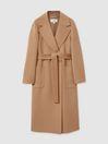 Wool Blend Double Breasted Blindseam Coat in Light Camel by REISS