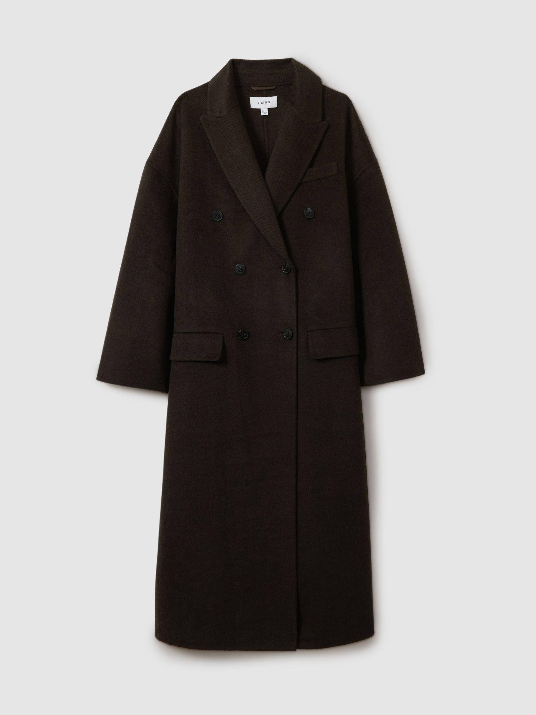 Wool Blend Herringbone-Twill Coat in Chocolate by REISS
