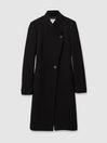 Wool-Blend Longline Double-Breasted Coat in Black by REISS