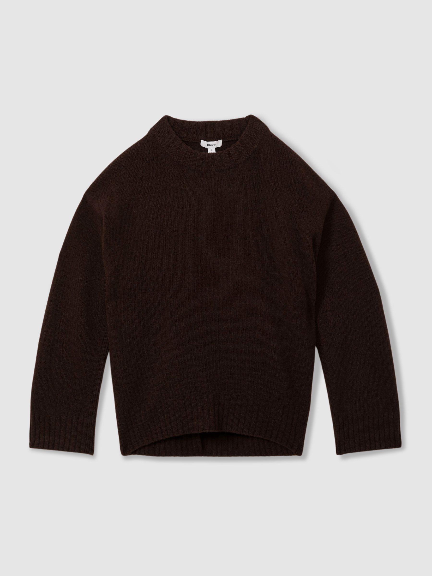 Wool-Cashmere Crew Neck Jumper in Chocolate by REISS