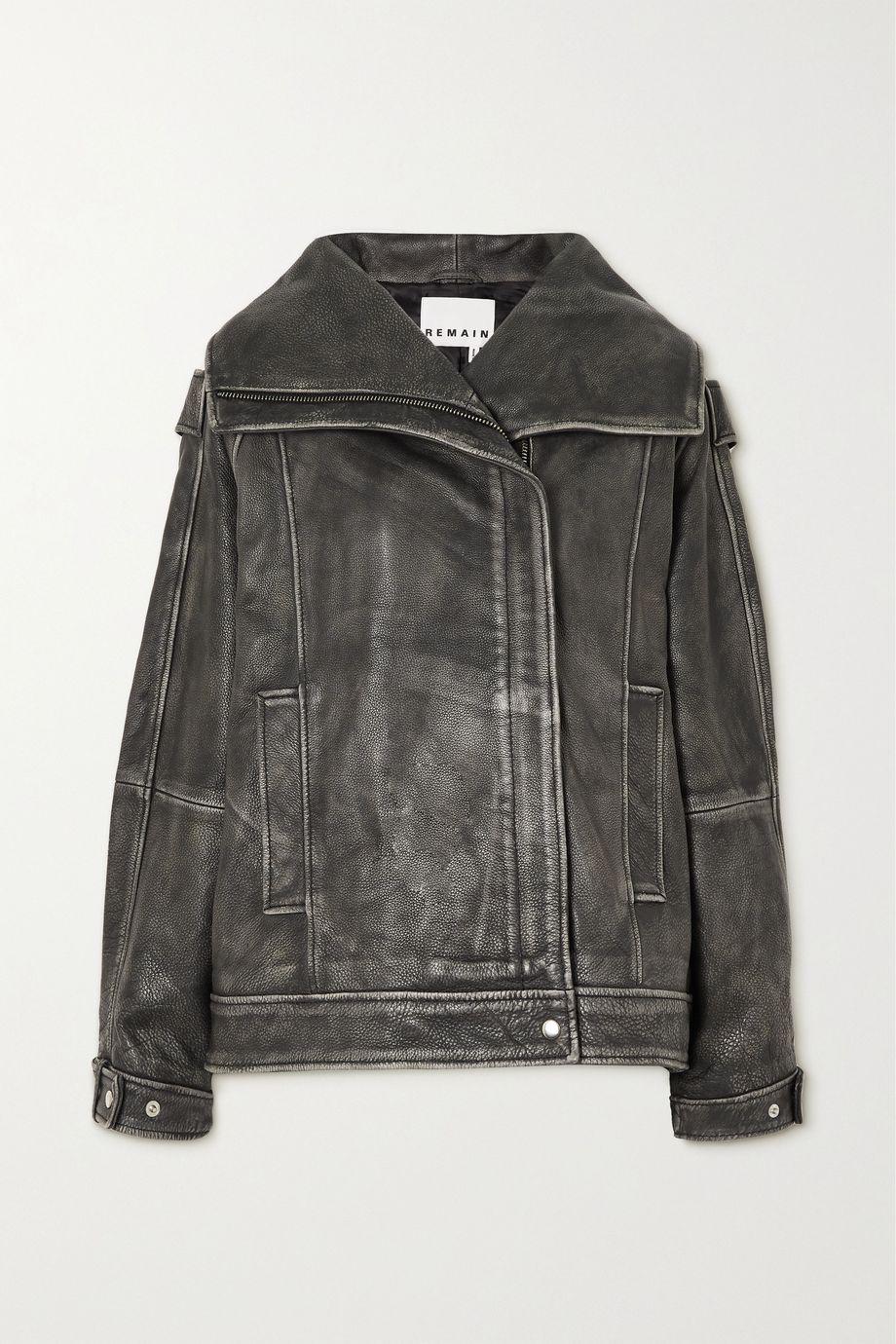 Oversized distressed textured-leather jacket by REMAIN BIRGER CHRISTENSEN