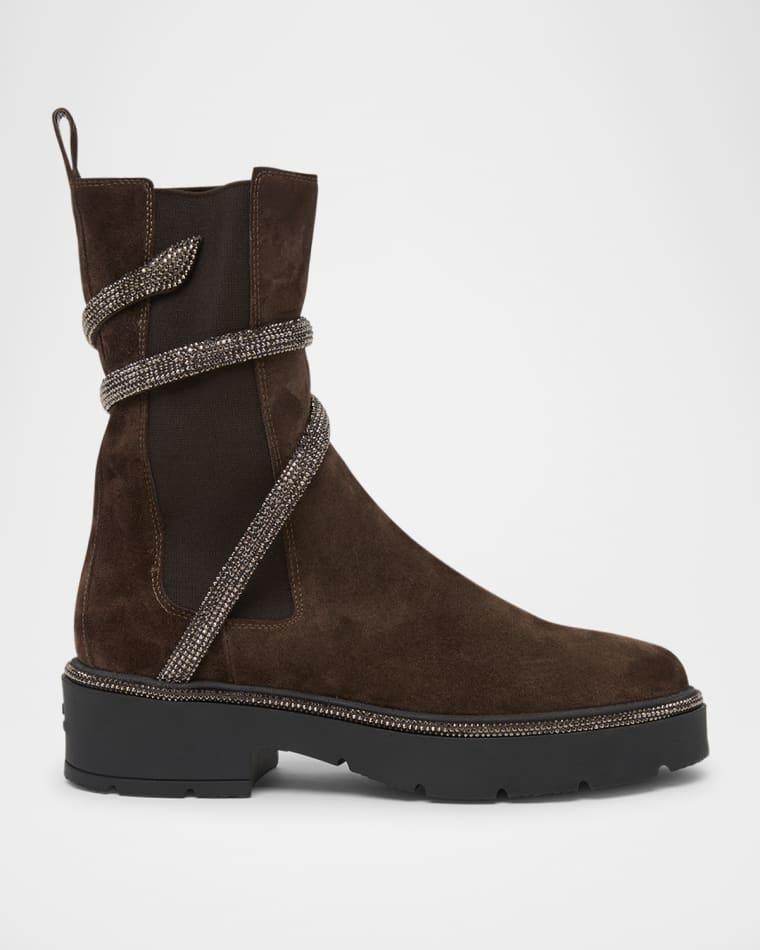 Cleo Suede Strass Snake Combat Boots by RENE CAOVILLA