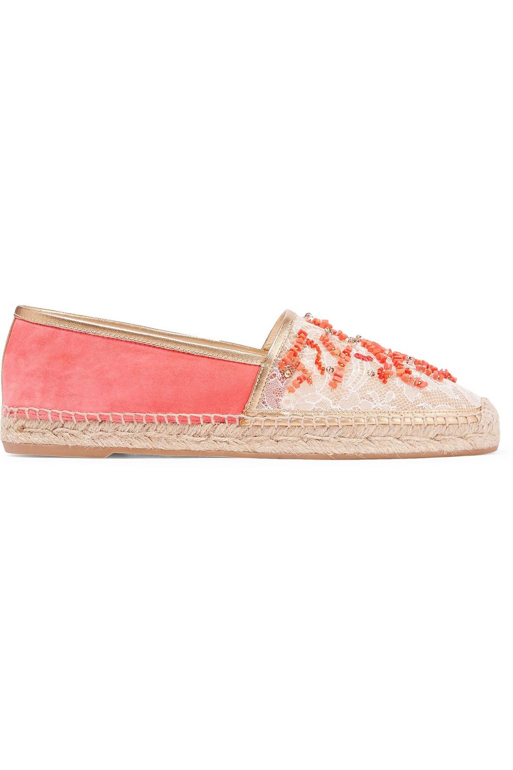 Embellished lace and suede espadrilles by RENE' CAOVILLA