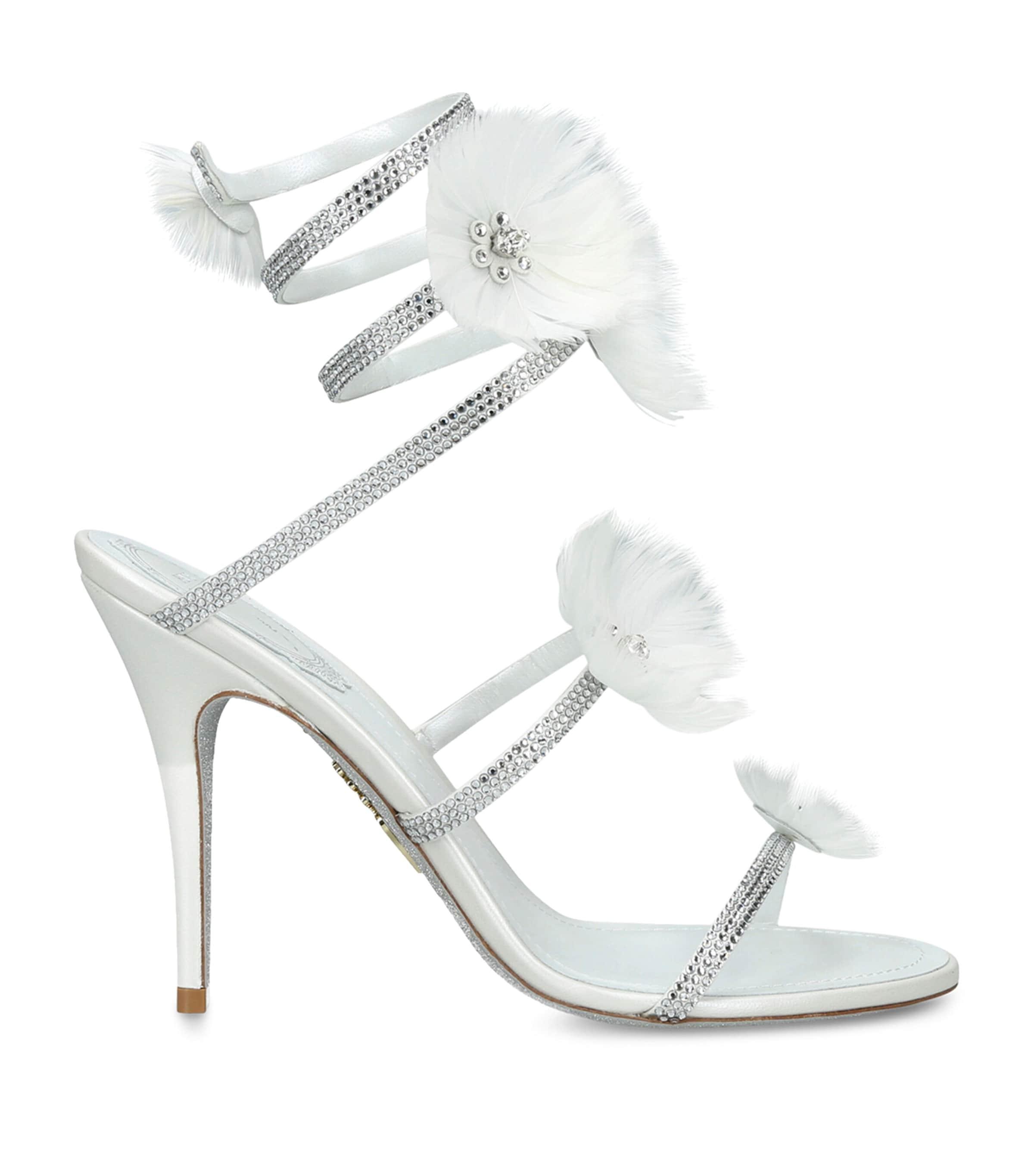 René Caovilla Embellished Flower Wrap Heeled Sandals 105 by RENE CAOVILLA