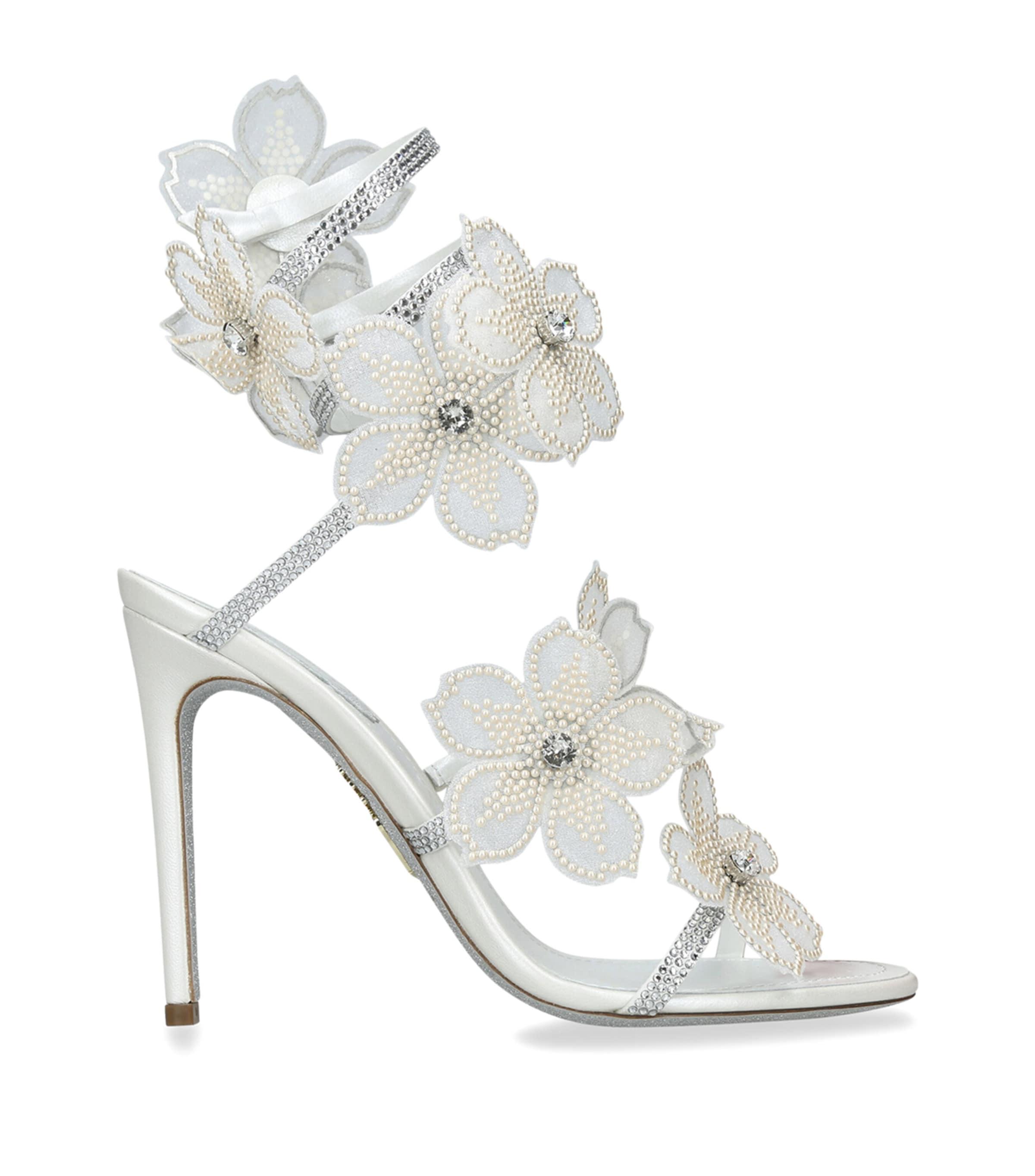 René Caovilla Leather Flower Cleo Sandals 105 by RENE CAOVILLA