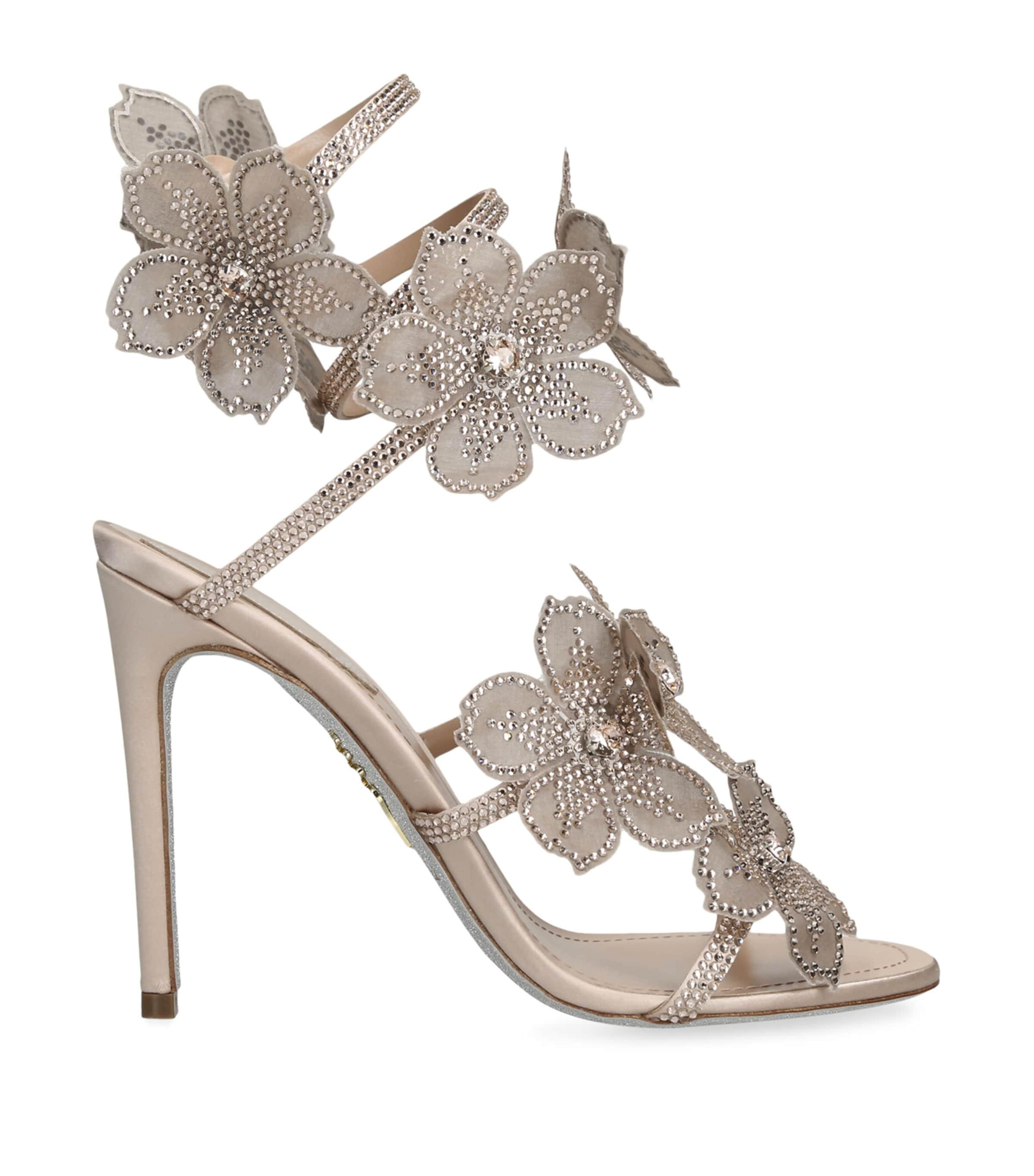 René Caovilla Satin Floral Cleo Sandals 105 by RENE CAOVILLA