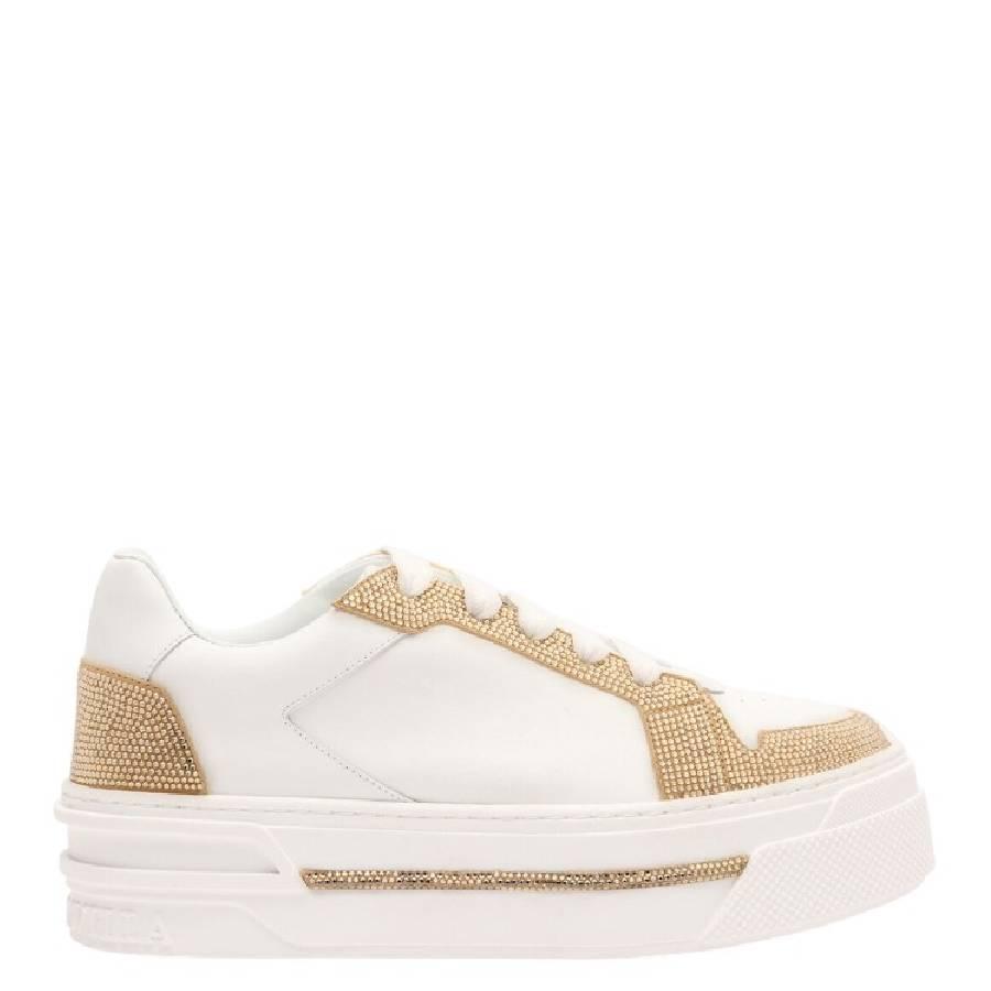 Rene Caovilla Xtra White-Gold Leather Sneaker by RENE CAOVILLA