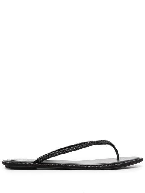 glass crystal-embellishmed leather flip-flops by RENE CAOVILLA