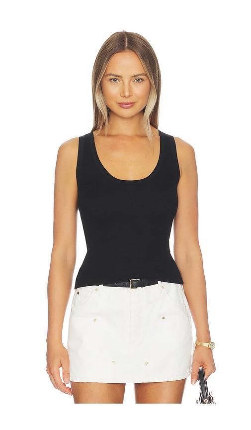 RENGGLI Scoop Neck Rib Tank in Black by RENGGLI