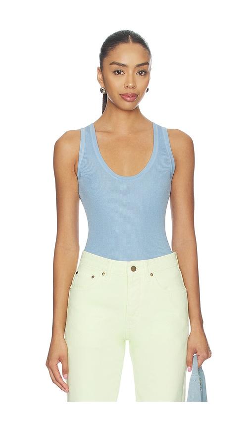RENGGLI Scoop Neck Rib Tank in Blue by RENGGLI