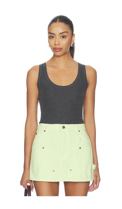 RENGGLI Scoop Neck Rib Tank in Charcoal by RENGGLI