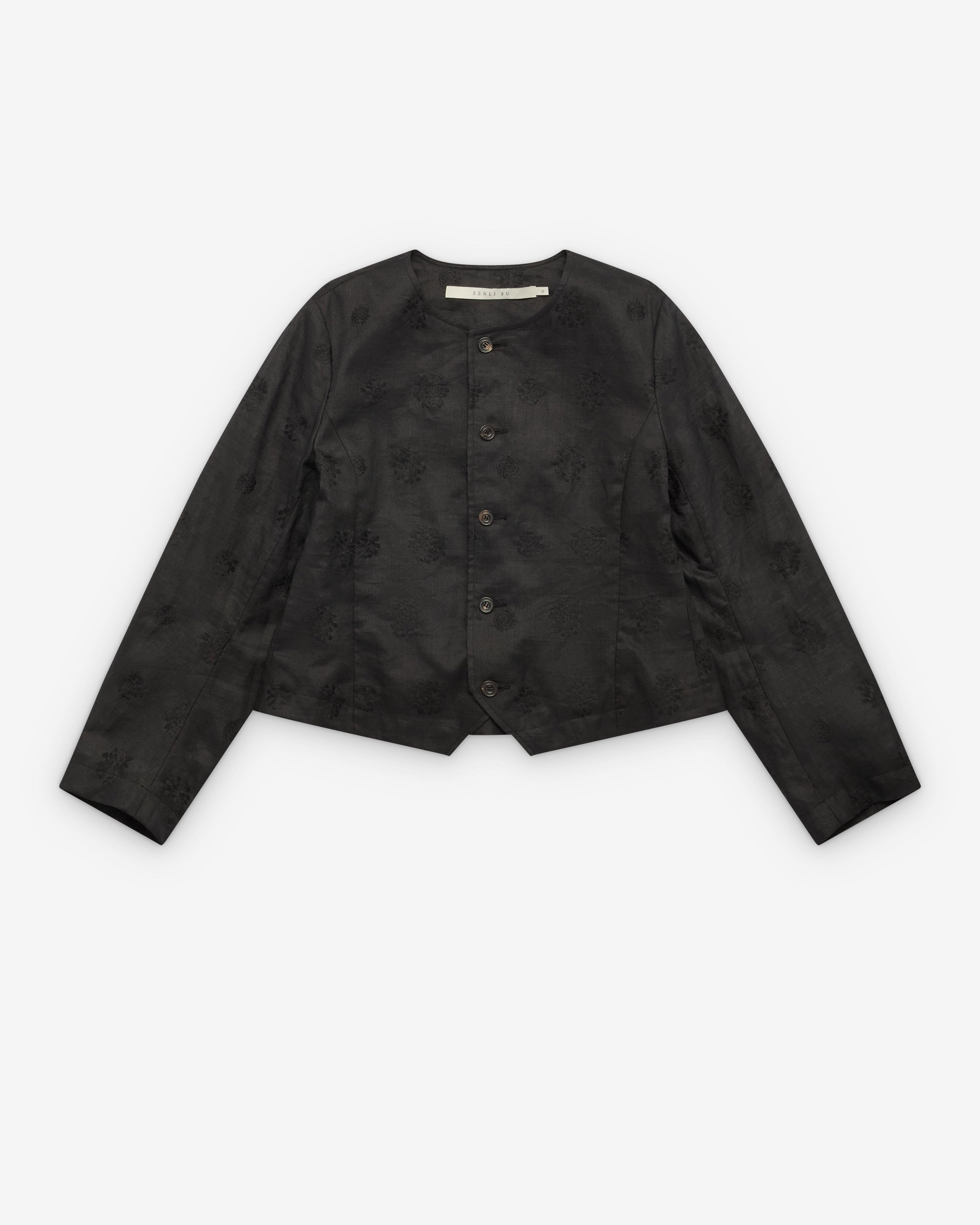 Renli Su - Women's Cropped Collarless Jacket - (Black) by RENLI SU