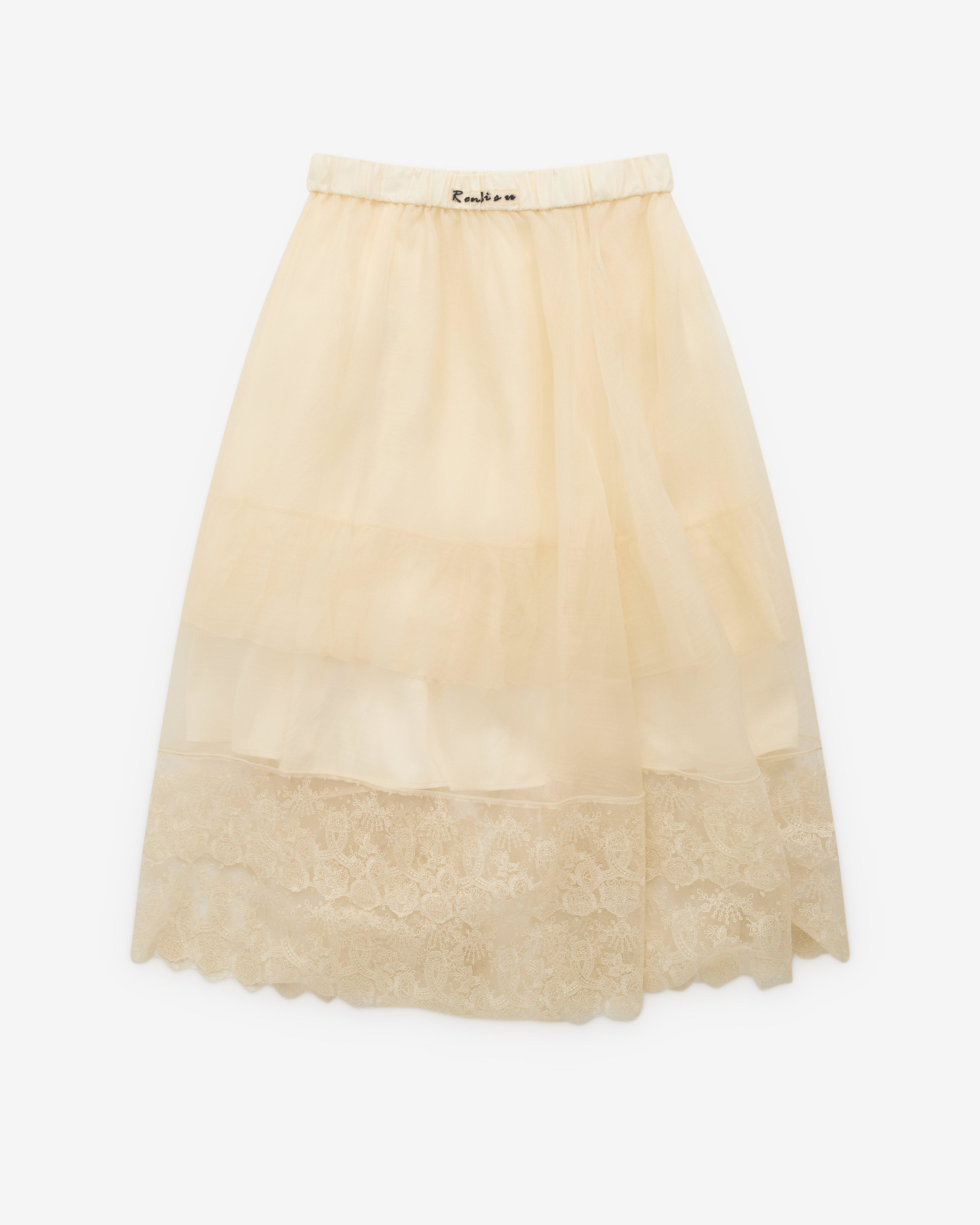 Renli Su - Women’s Lace Trim Skirt - (Rice White) by RENLI SU