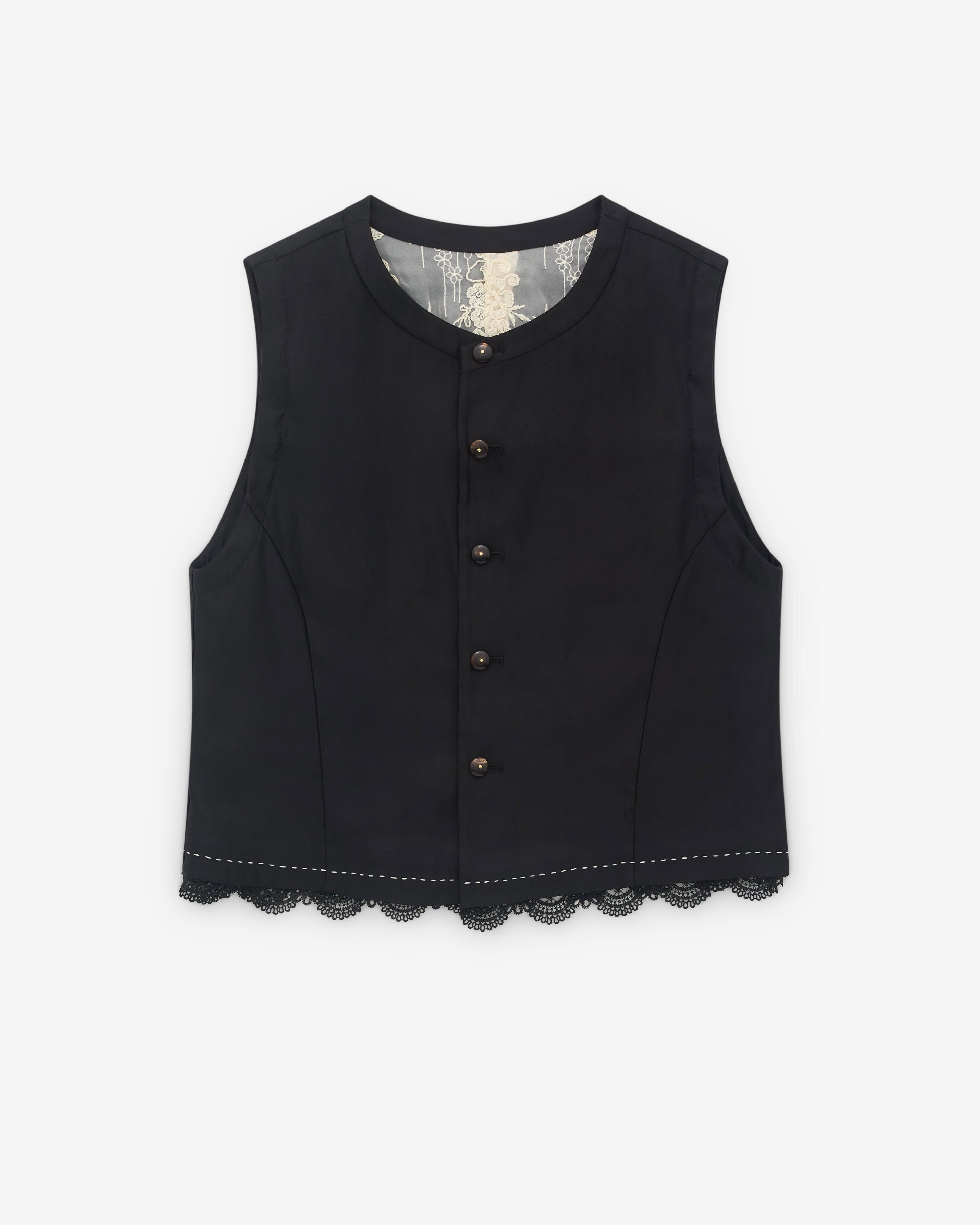 Renli Su - Women’s Lace Trim Vest - (Black) by RENLI SU
