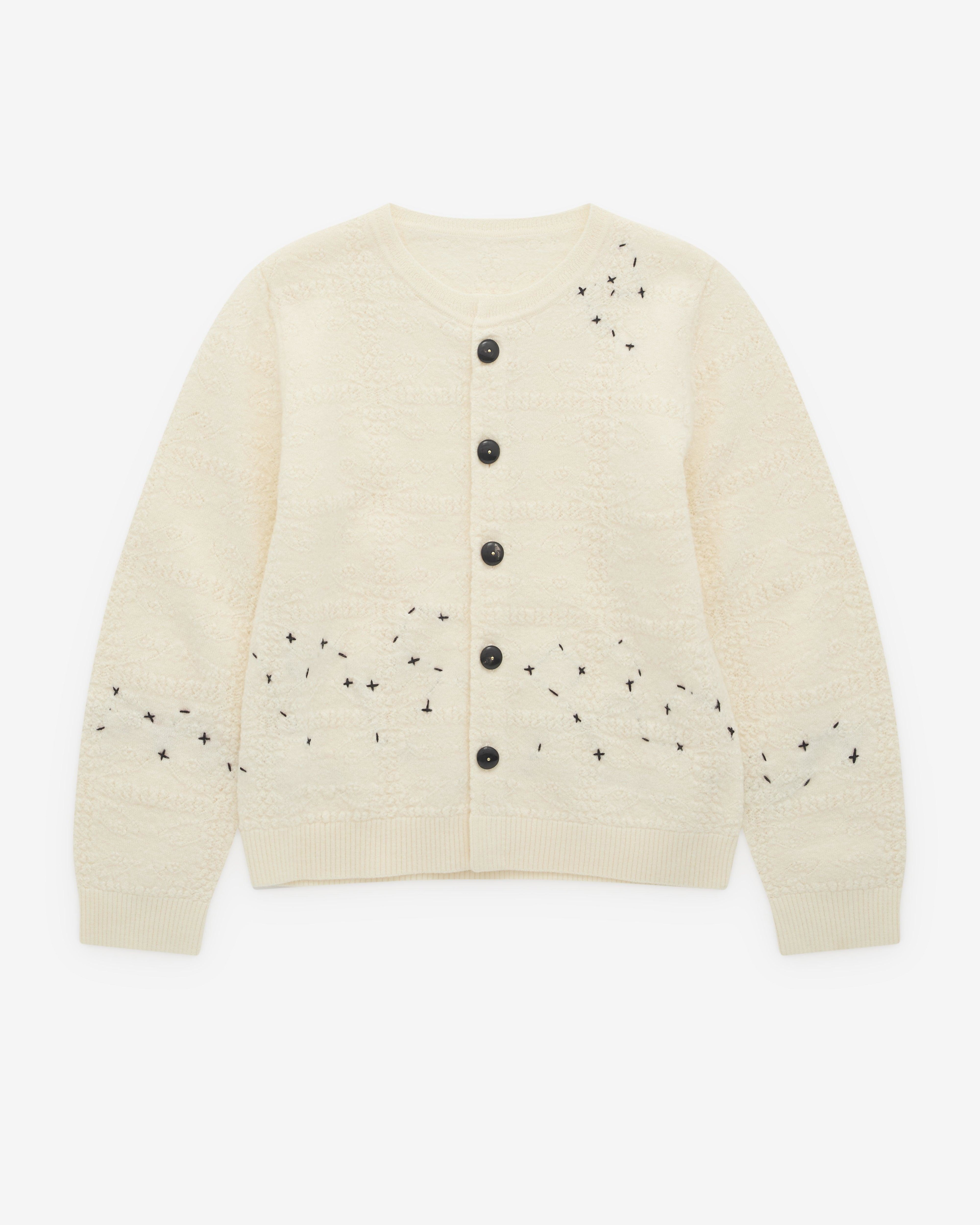 Renli Su - Women’s Round Neck Cardigan - (Rice White) by RENLI SU