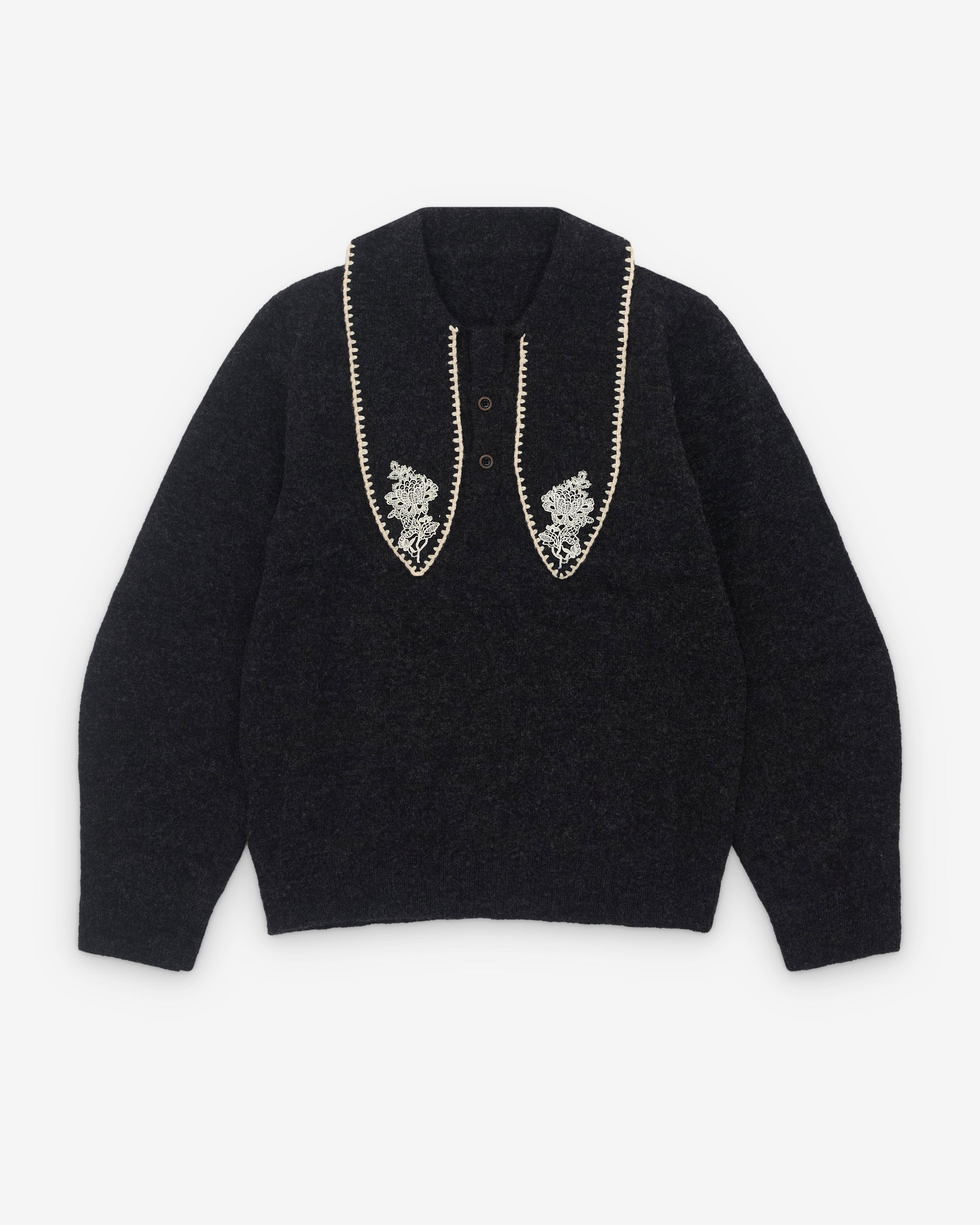 Renli Su - Women’s Tie Collar Knit - (Dark Grey) by RENLI SU