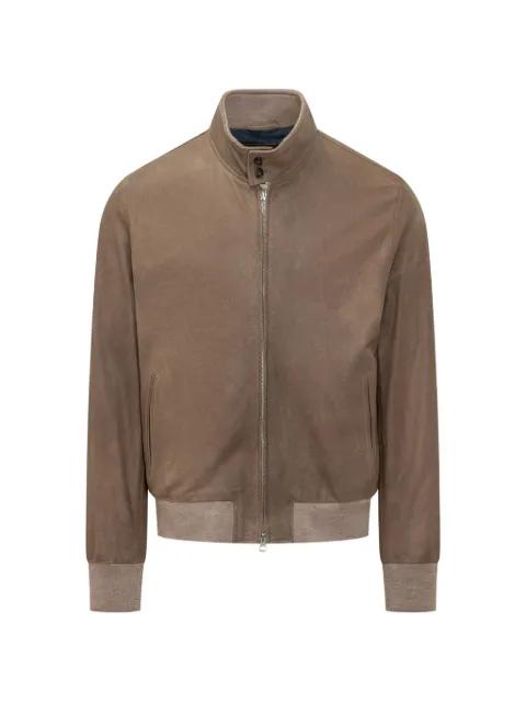 high-neck leather bomber jacket by RENZO ROMAGNOLI