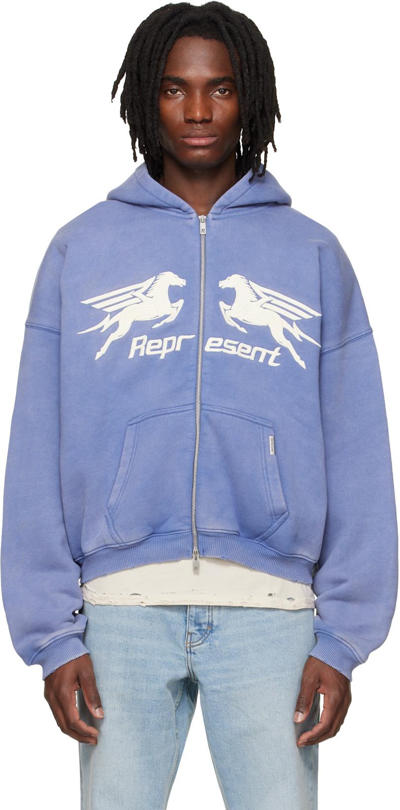 Blue Zip Through Hoodie by REPRESENT