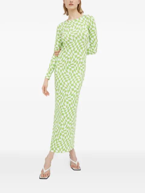 open-back checkd midi dress by RESUME