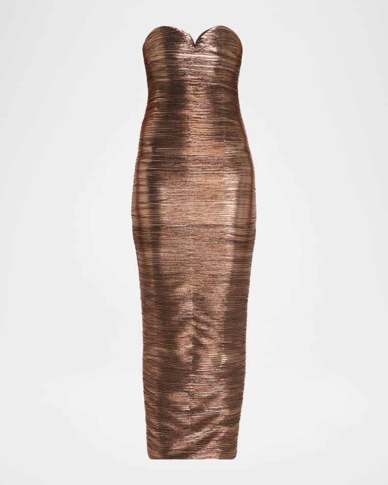 Calypsa Strapless Lamé Midi Dress by RETROFETE