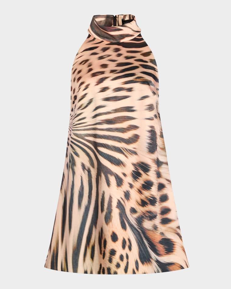 Glindy Animal Print High-Neck Mini Dress by RETROFETE