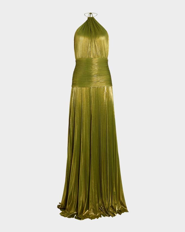 Thalia Metallic Halter Gown by RETROFETE
