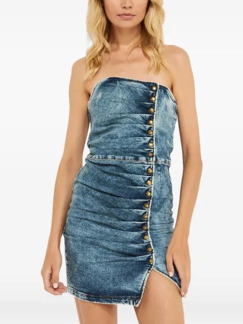 button-fastening strapless mini dress by RETROFETE
