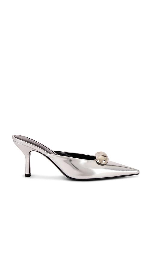 retrofete Francesca Leather Kitten Mule in Metallic Silver by RETROFETE