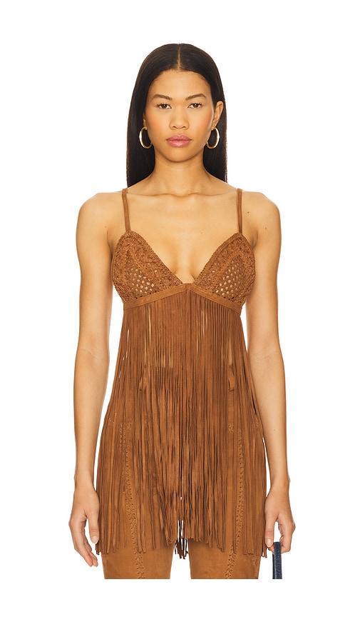 retrofete Jacinta Suede Fringe Bra in Cognac by RETROFETE