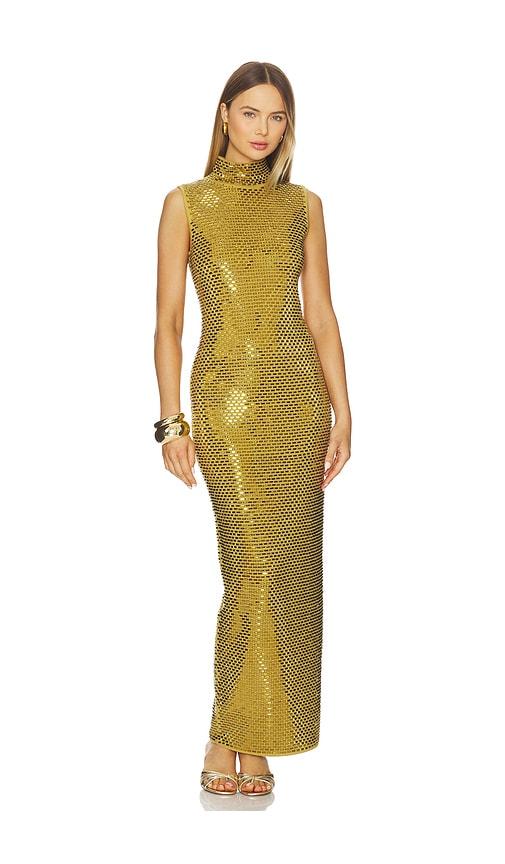 retrofete Lust Dress in Metallic Gold, yellow by RETROFETE